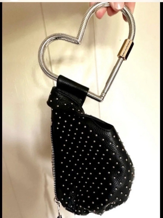 Amy Kestenberg Handbags - Amy Kestenberg Studded Black Leather Wristlet Bag with Heart Handle
